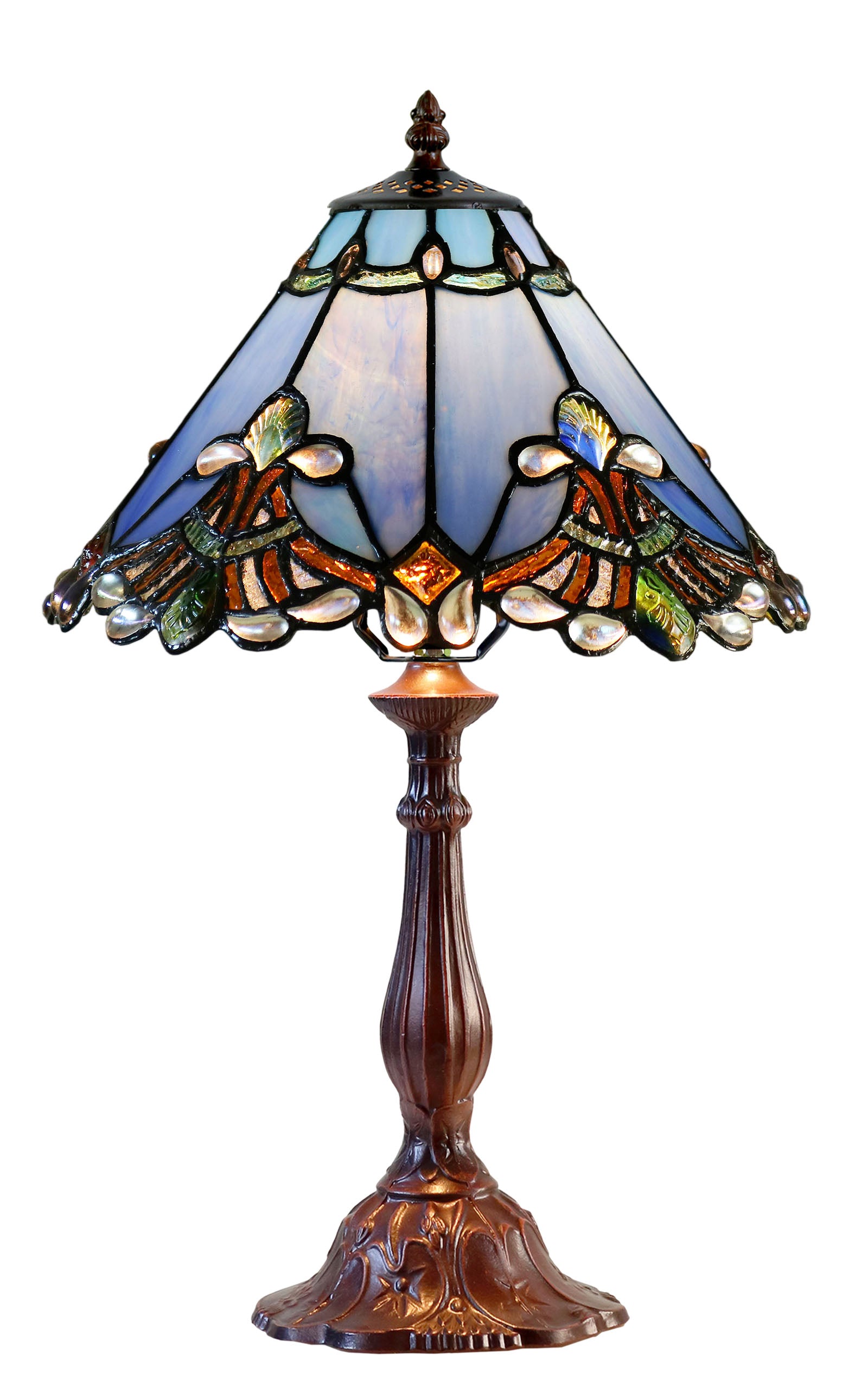 Stunning 12" Blue Jewel Carousel Tiffany Bedside Lamp