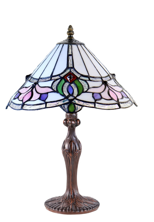 12" Art Nouveau Floral Stained Glass Tiffany Bedside Lamp