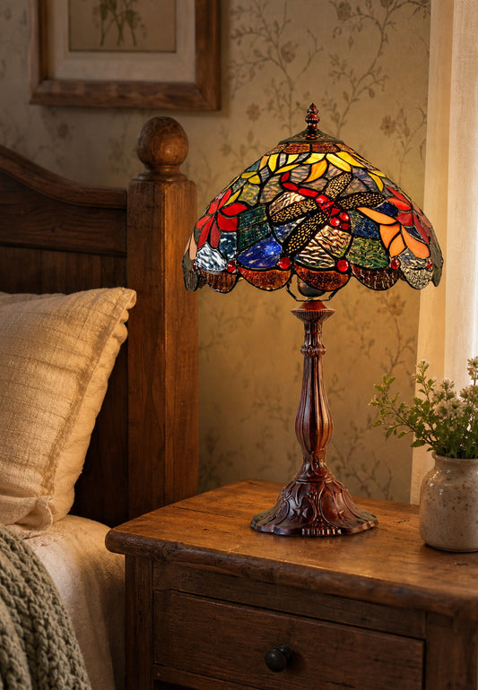 12" Classic Dragonfly Tiffany Bedside Lamp