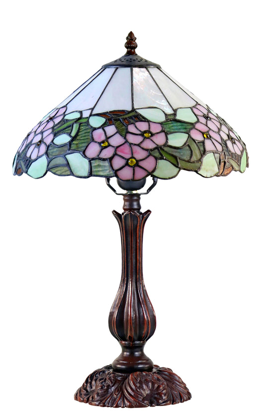 12" Classic Tiffany-Style Pink Dogwood Table Bedside Lamp