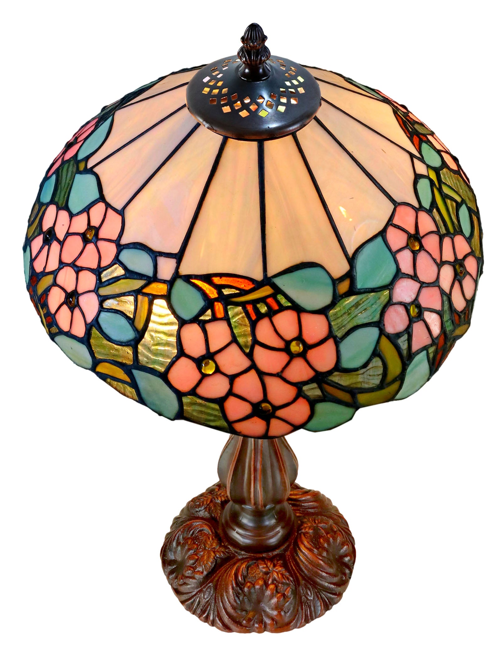 12" Classic Tiffany-Style Pink Dogwood Table Bedside Lamp