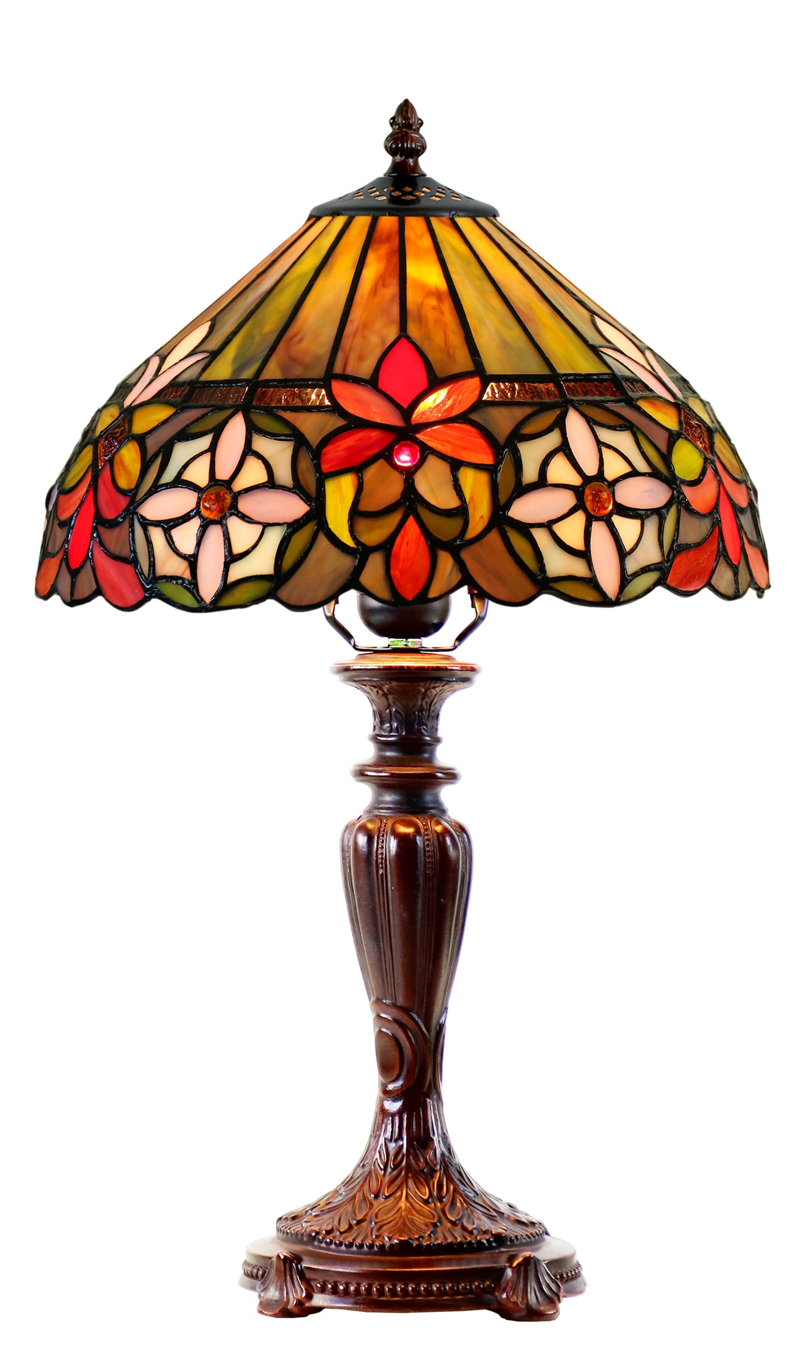 12" Decorative Floral Victorian-Style Tiffany Bedside Lamp
