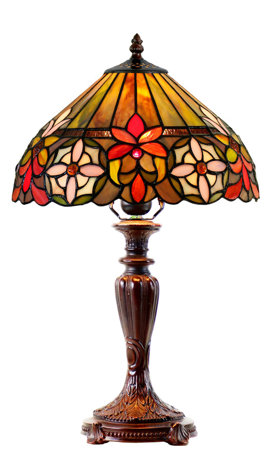 12" Decorative Floral Victorian-Style Tiffany Bedside Lamp