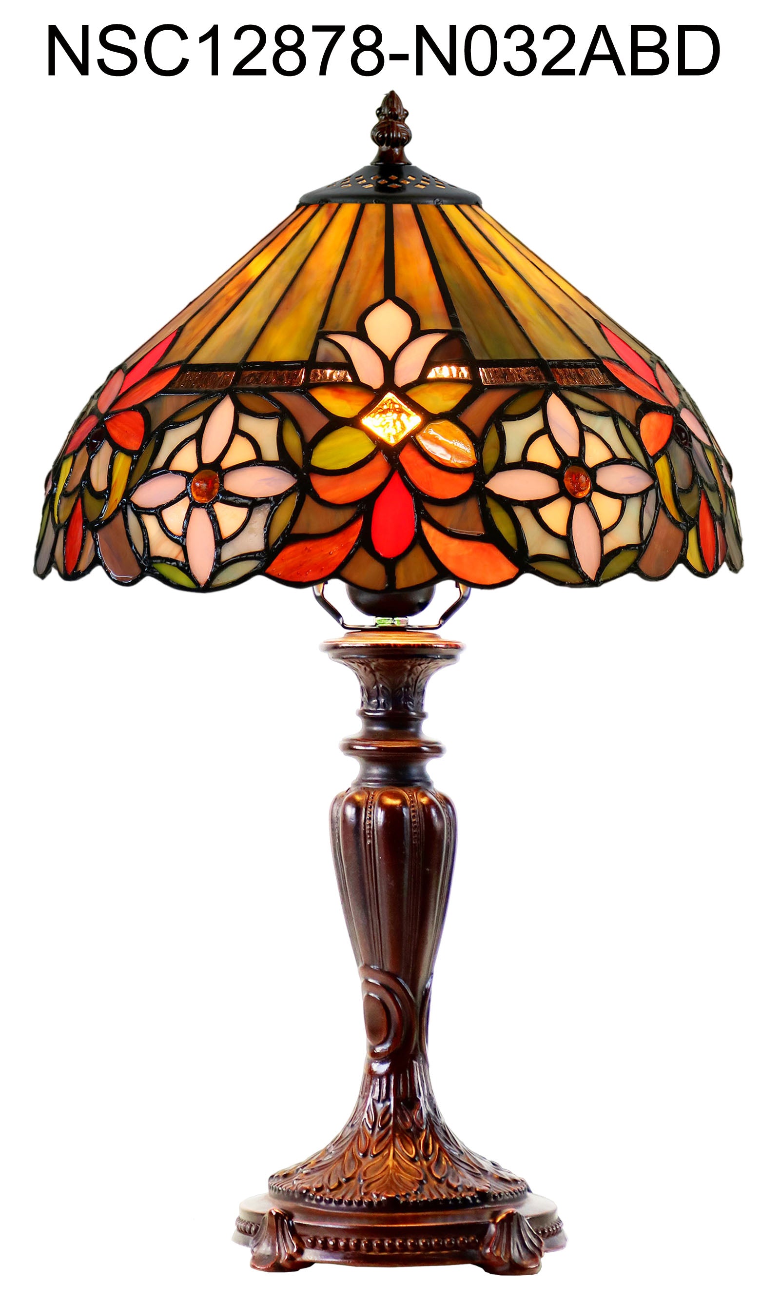 12" Decorative Floral Victorian-Style Tiffany Bedside Lamp