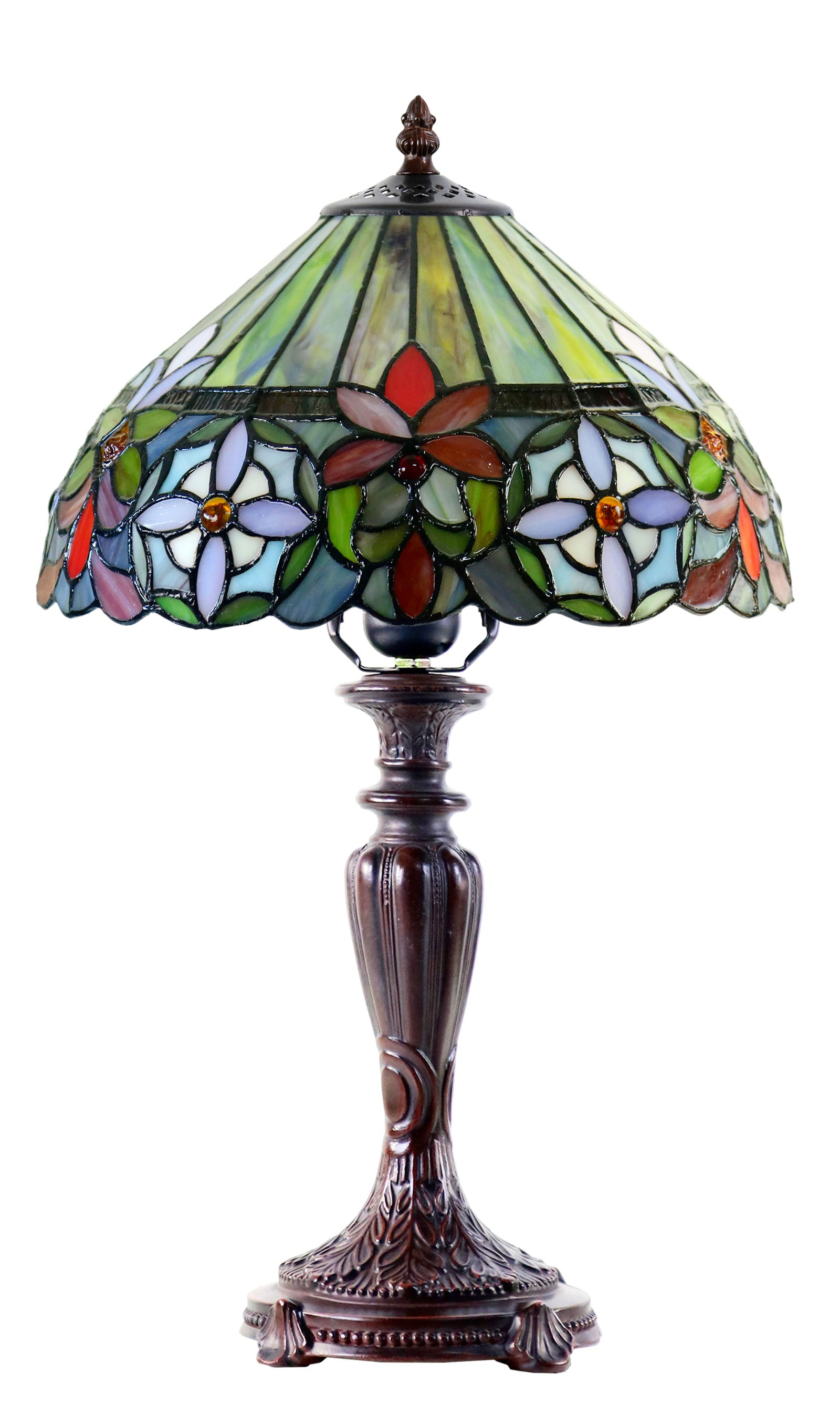 12" Decorative Floral Victorian-Style Tiffany Bedside Lamp