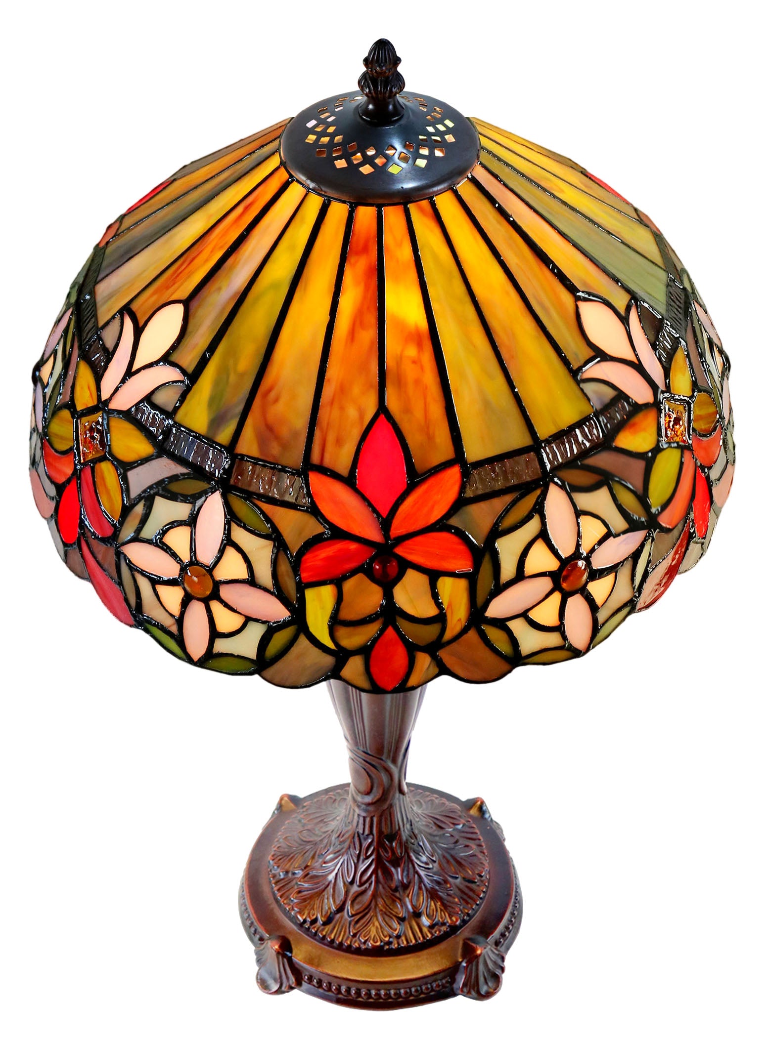 12" Decorative Floral Victorian-Style Tiffany Bedside Lamp