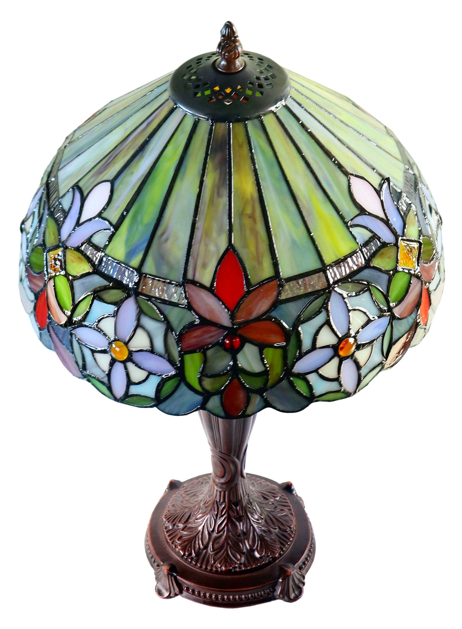 12" Decorative Floral Victorian-Style Tiffany Bedside Lamp