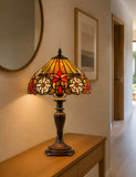 12" Decorative Floral Victorian-Style Tiffany Bedside Lamp