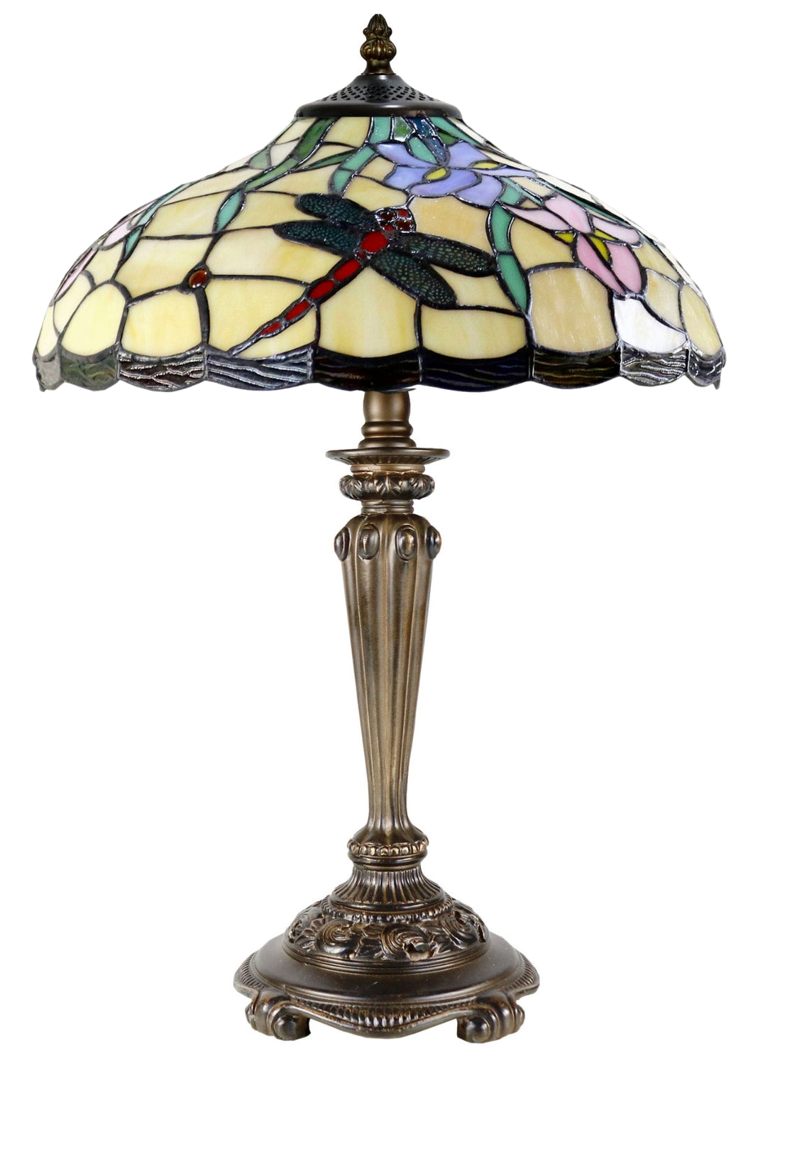 14" Stunning Dragonfly on Blue Iris Flower Tiffany Table Bedside Lamp