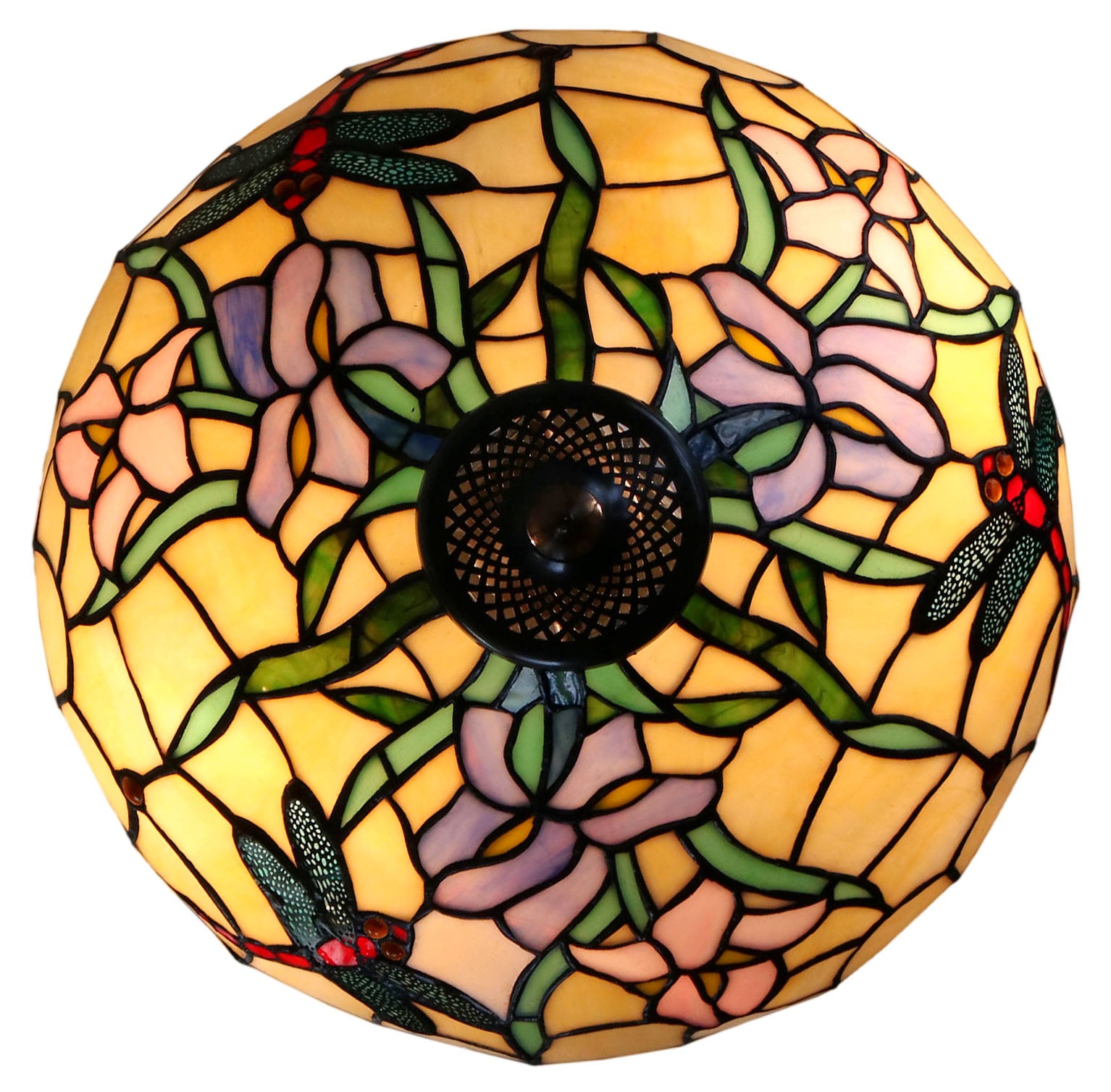 14" Dragonfly Flower style Tiffany  Uplighter Ceiling Light * designed for low ceilings