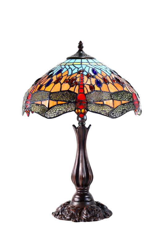 14" Traditional Dragonfly Style Tiffany Table Lamp