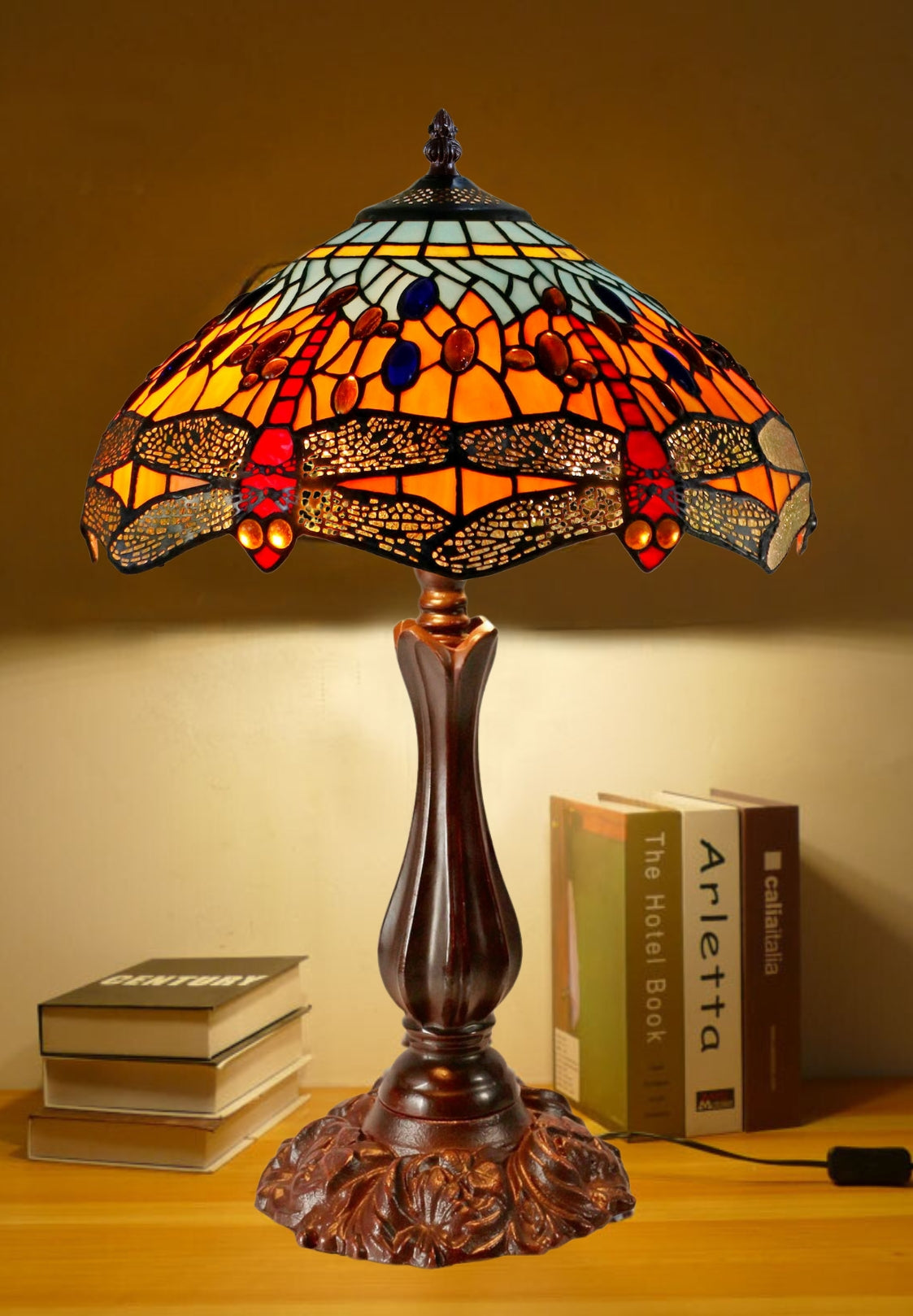 14" Traditional Dragonfly Style Tiffany Table Lamp