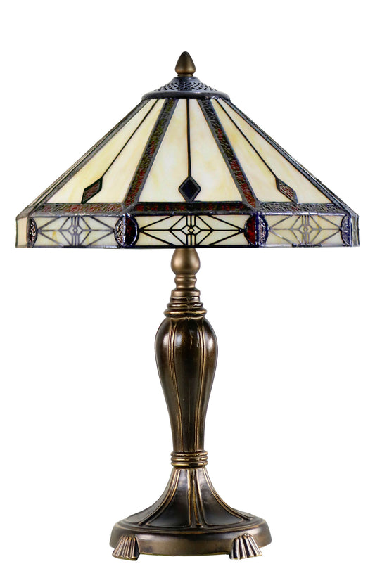 Classic 14" Vintage Style Tiffany Table Lamp with with geometric and artistic patterns