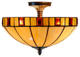 14" Vintage Garnet Glow Tiffany Flush Mount – Perfect for Low Ceilings