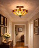 14" Vintage Garnet Glow Tiffany Flush Mount – Perfect for Low Ceilings