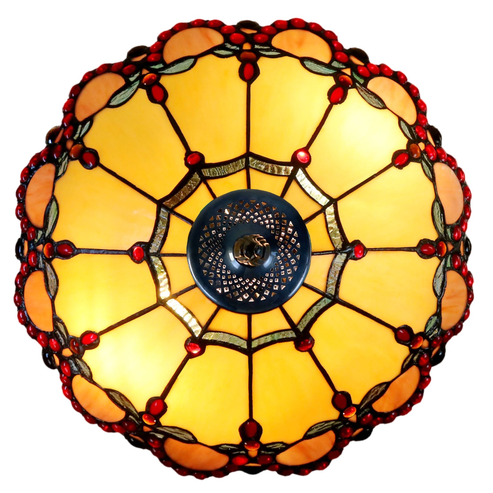 16" Handcrafted Tiffany-style stained glass Table Lamp with with red jewel accents