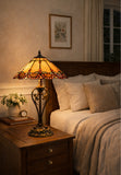 16" Handcrafted Tiffany-style stained glass Table Lamp with with red jewel accents