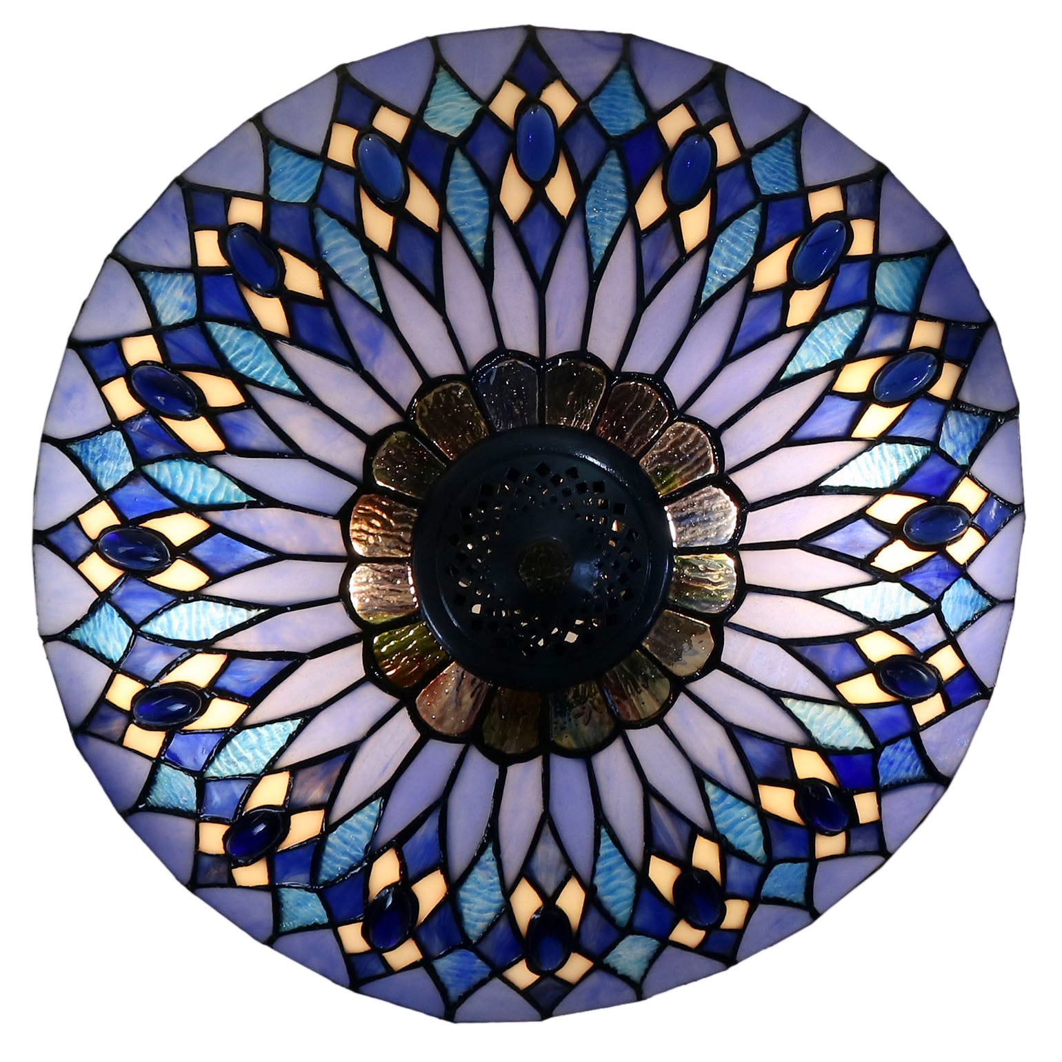 Large 16 inches Blue Tiffany Geometric Semi Flush Mount Ceiling Lights
