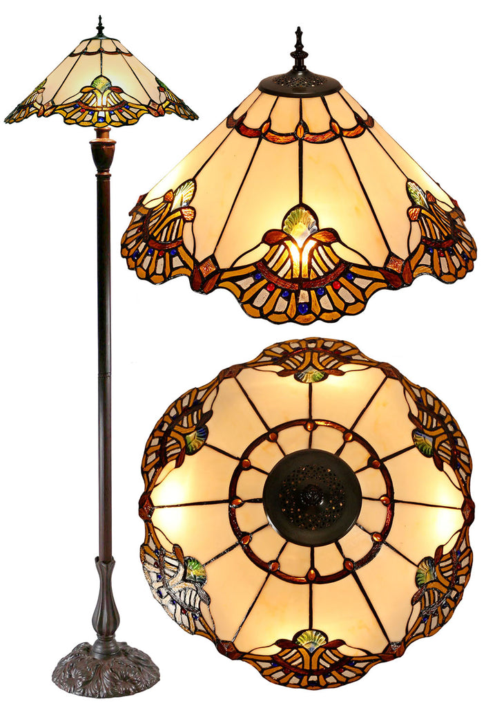 Hugh 20" Beige Jewel Carousel Stained Glass Tiffany Floor Lamp