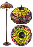 Limited Edition Grand 20" Green Purple Dragonfly Style Leadlight Tiffany Floor Lamp