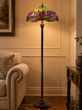 Limited Edition Grand 20" Green Purple Dragonfly Style Leadlight Tiffany Floor Lamp