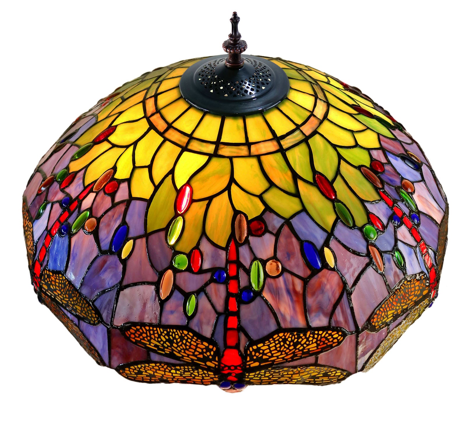 Limited Edition Grand 20" Green Purple Dragonfly Style Leadlight Tiffany Floor Lamp
