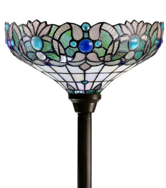 14" Art Nouveau Ocean Blue Tiffany Floor Torchiere Lamp