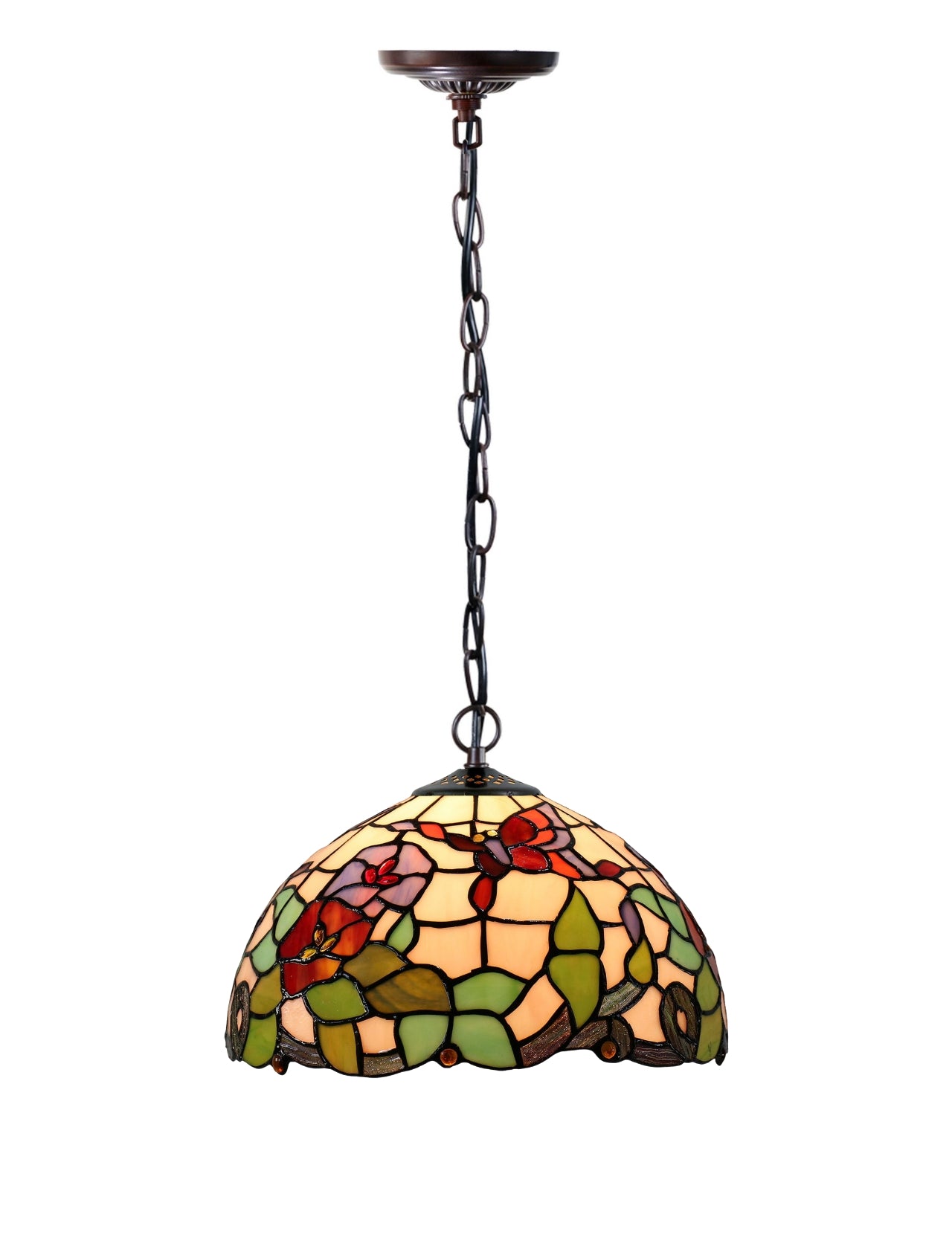 12" Butterfly Flower Stained Glass Tiffany Pendant Light