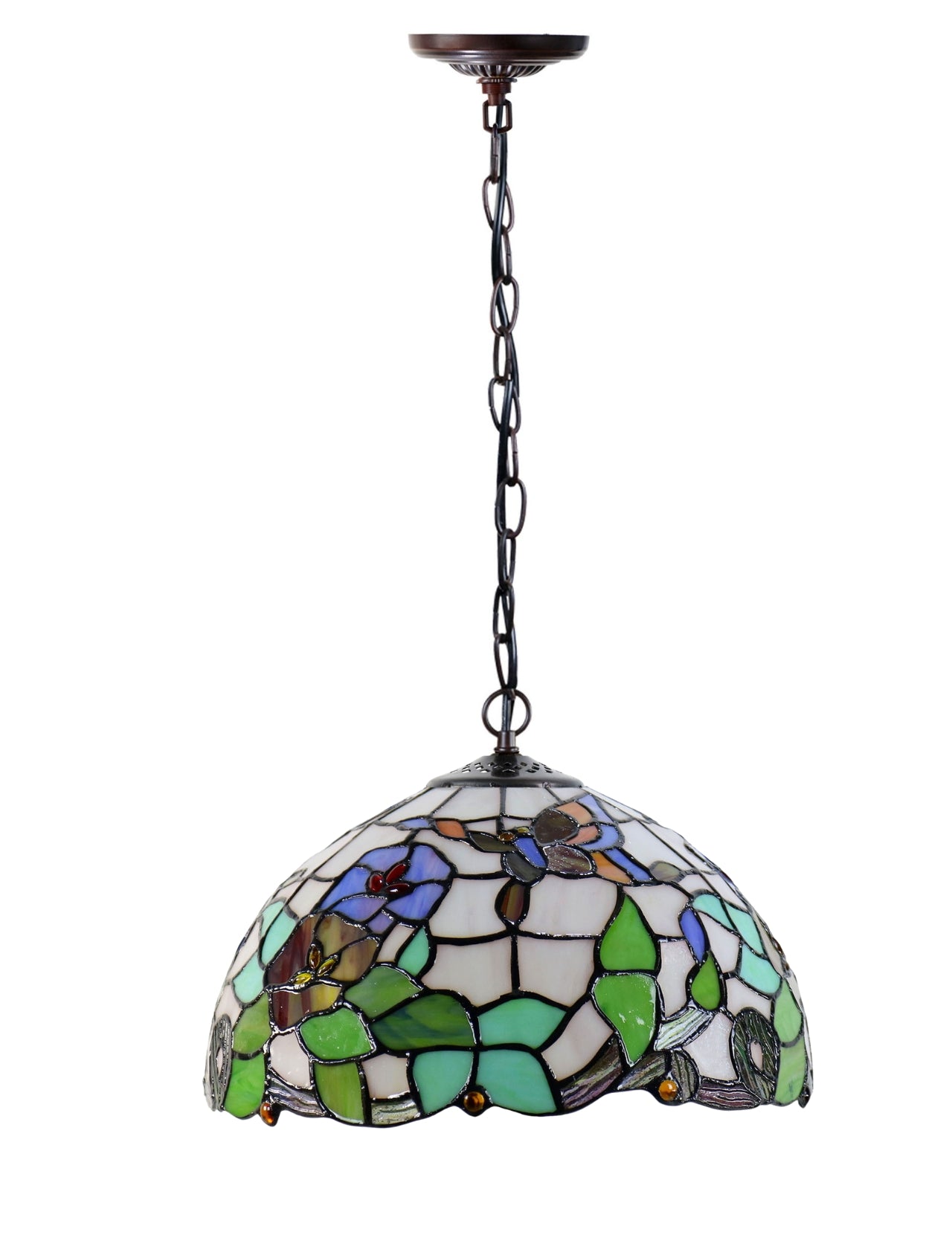 12" Butterfly Flower Stained Glass Tiffany Pendant Light