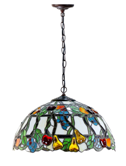 Large 16" Vibrant Fruits Style Stained Glass Tiffany Pendant Light