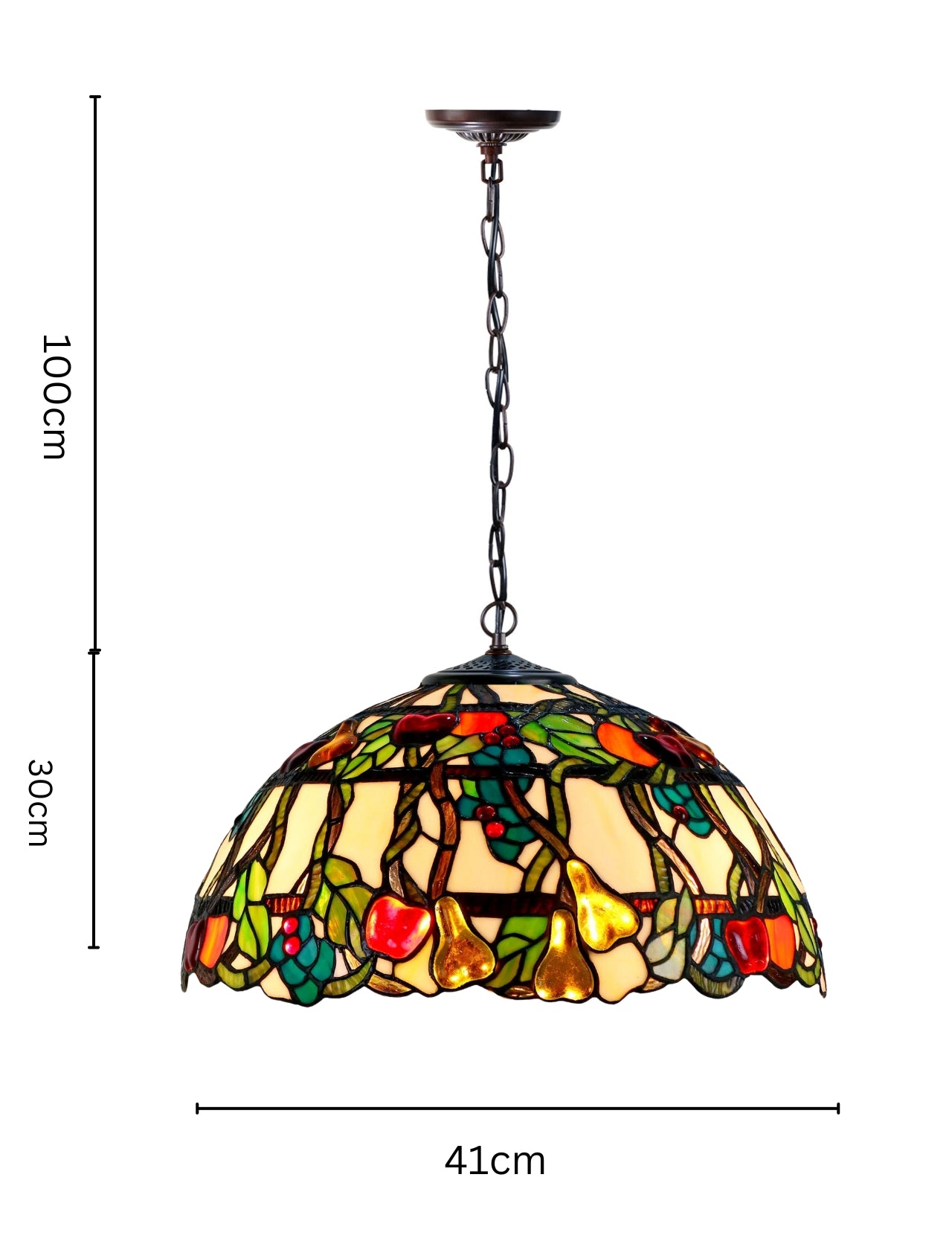 Large 16" Vibrant Fruits Style Stained Glass Tiffany Pendant Light