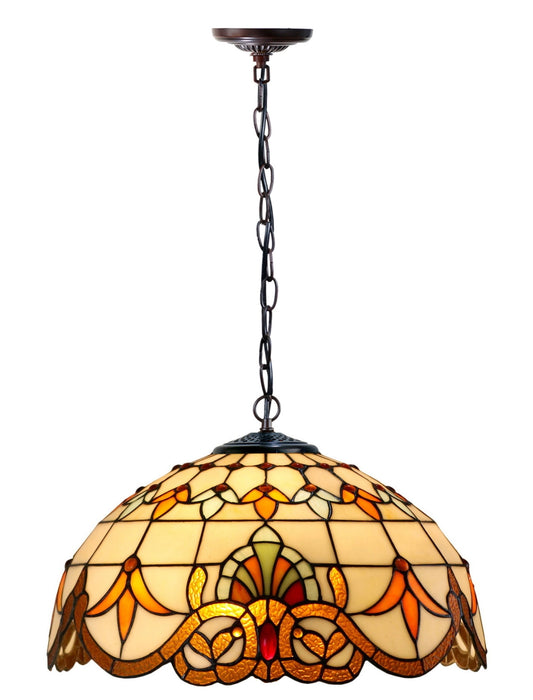 Large 16" Beige Baroque Style Leadlight Tiffany  Pendant Light