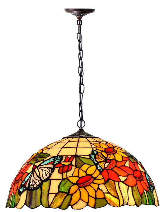 18" Butterfly sunflower  Stained Glass Leadlight Tiffany Pendant Light