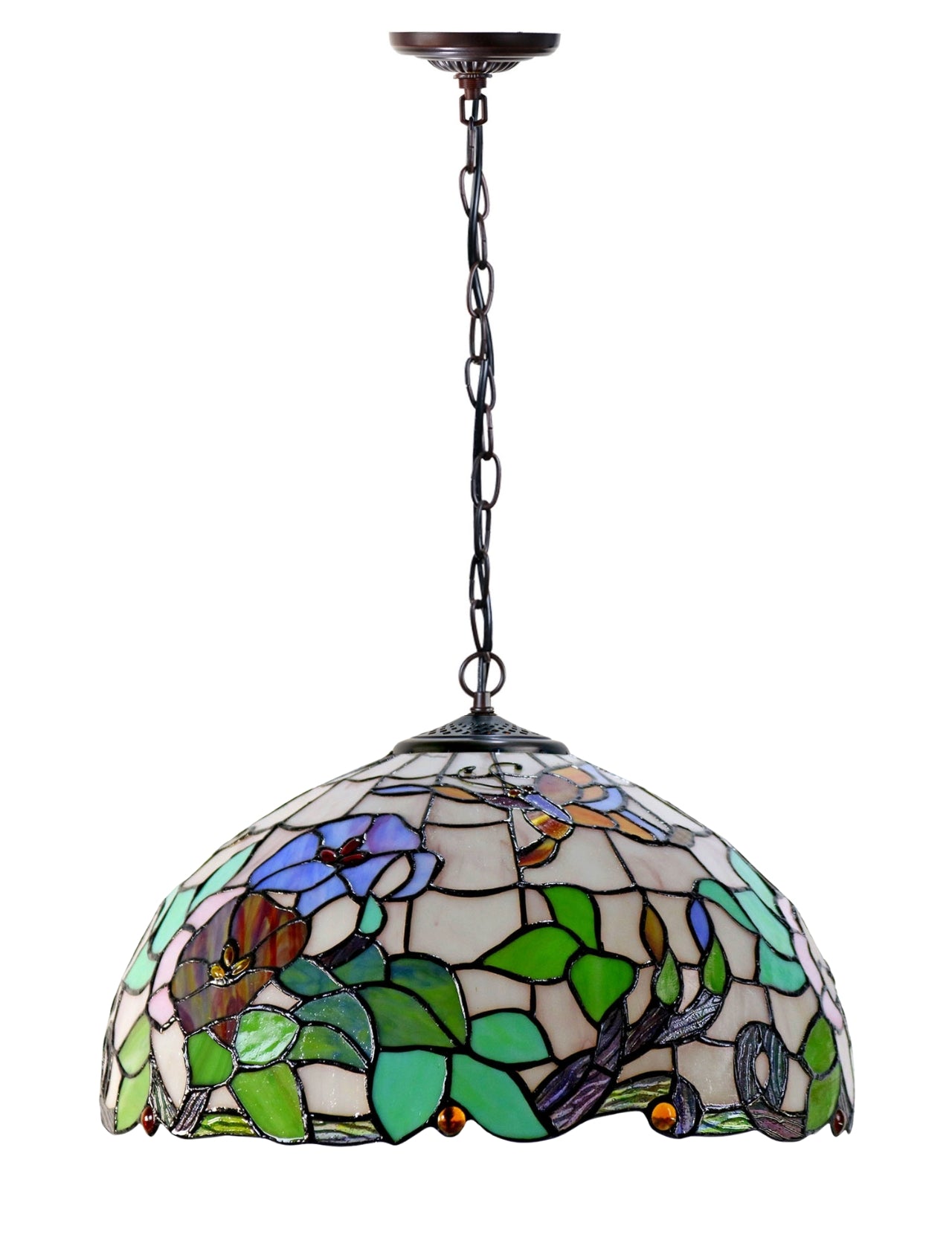 16" Butterfly Flower Stained Glass Tiffany Pendant Light