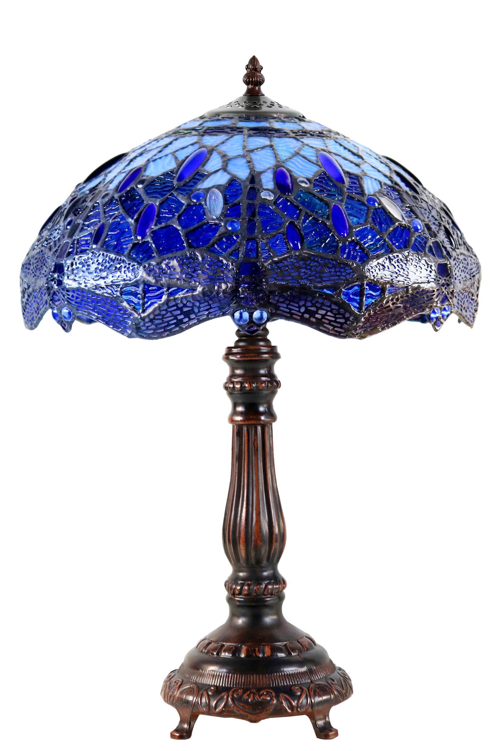 14" Large  Blue dragonfly Style Tiffany Table Lamp