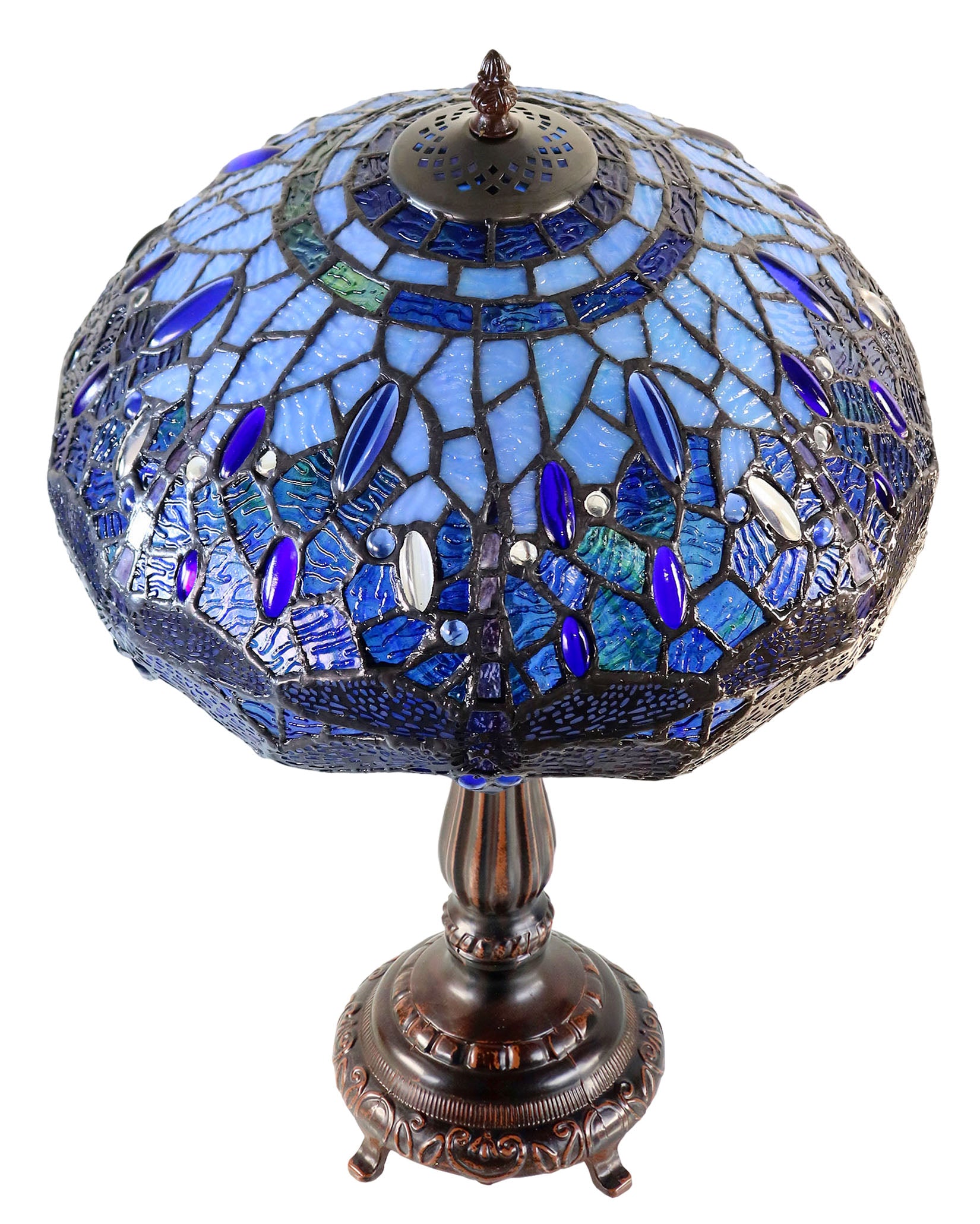 14" Large  Blue dragonfly Style Tiffany Table Lamp