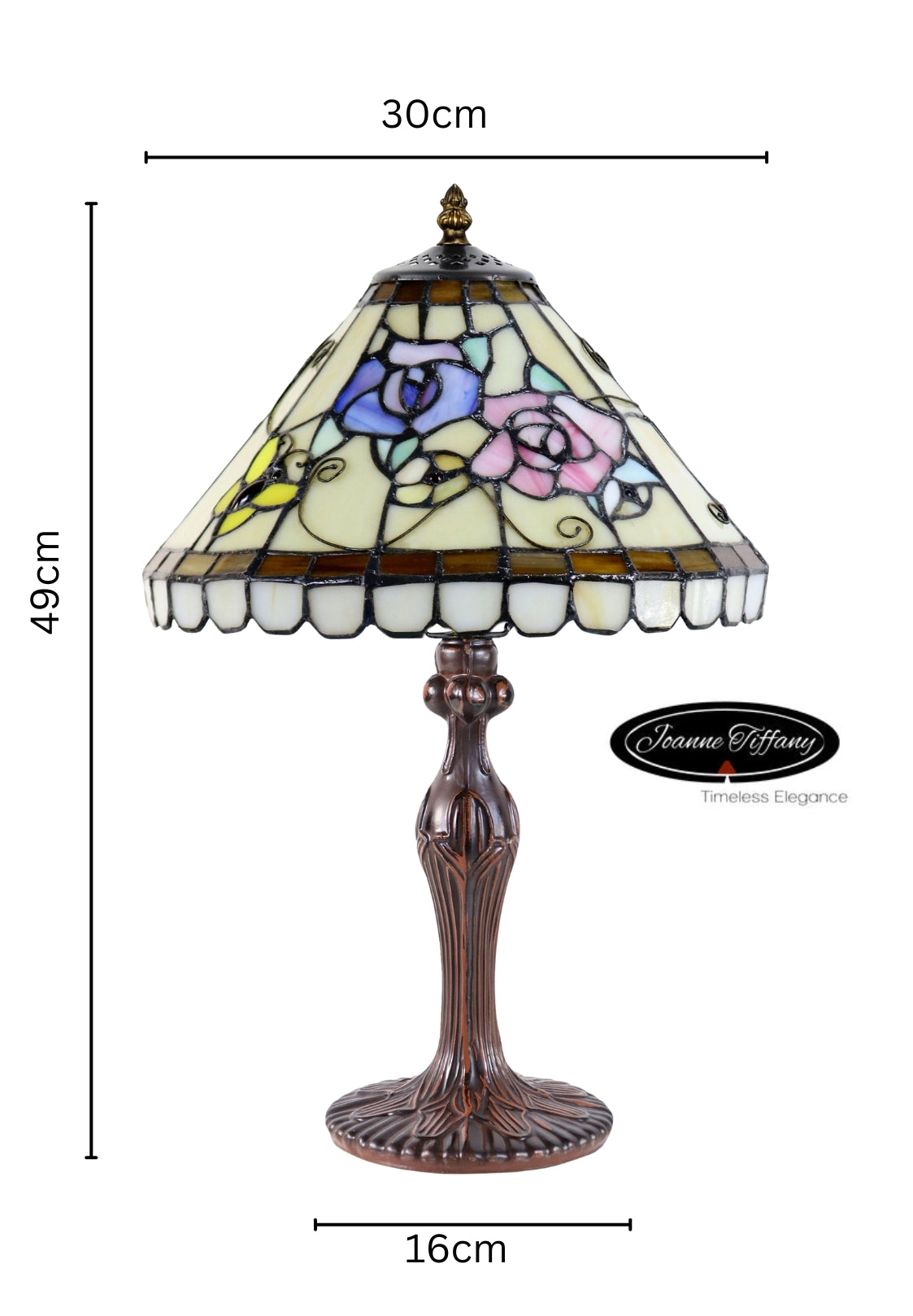 12" Tiffany Pink Rose Stained Glass Table Lamp with Fluted Art Nouveau Base