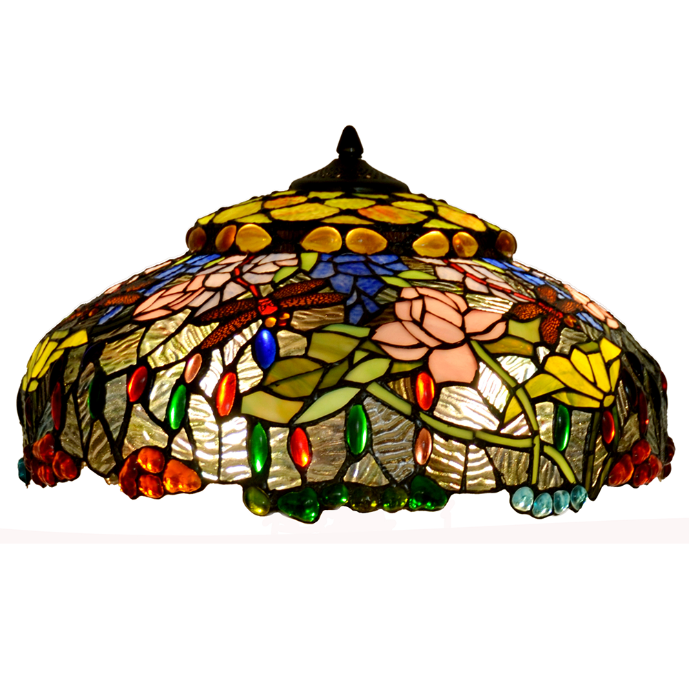 20" Dragonfly & Lotus Tiffany Style Floor Lamp – Handcrafted Stained Glass Art Lamp