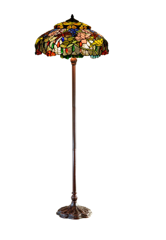 Joanne Tiffany 20" Dragonfly & Lotus Stained Glass Tiffany Floor Lamp