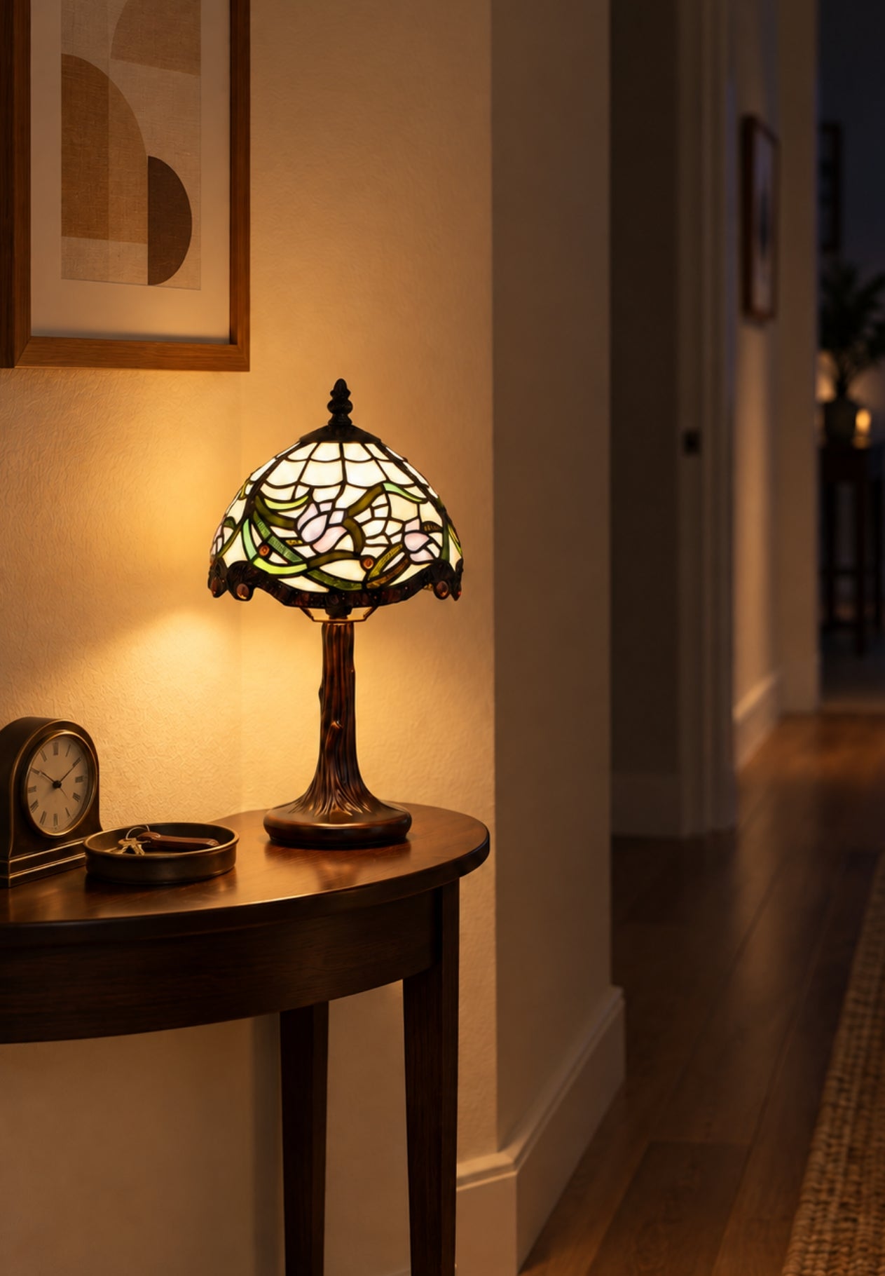 8-Inch Tulips in the Wind Tiffany-Style Small Table Lamp