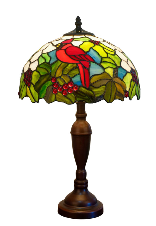 12" Red Cardinal Bird Stained Glass TiffanyBedside Lamp