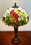 12" Red Cardinal Bird Stained Glass TiffanyBedside Lamp