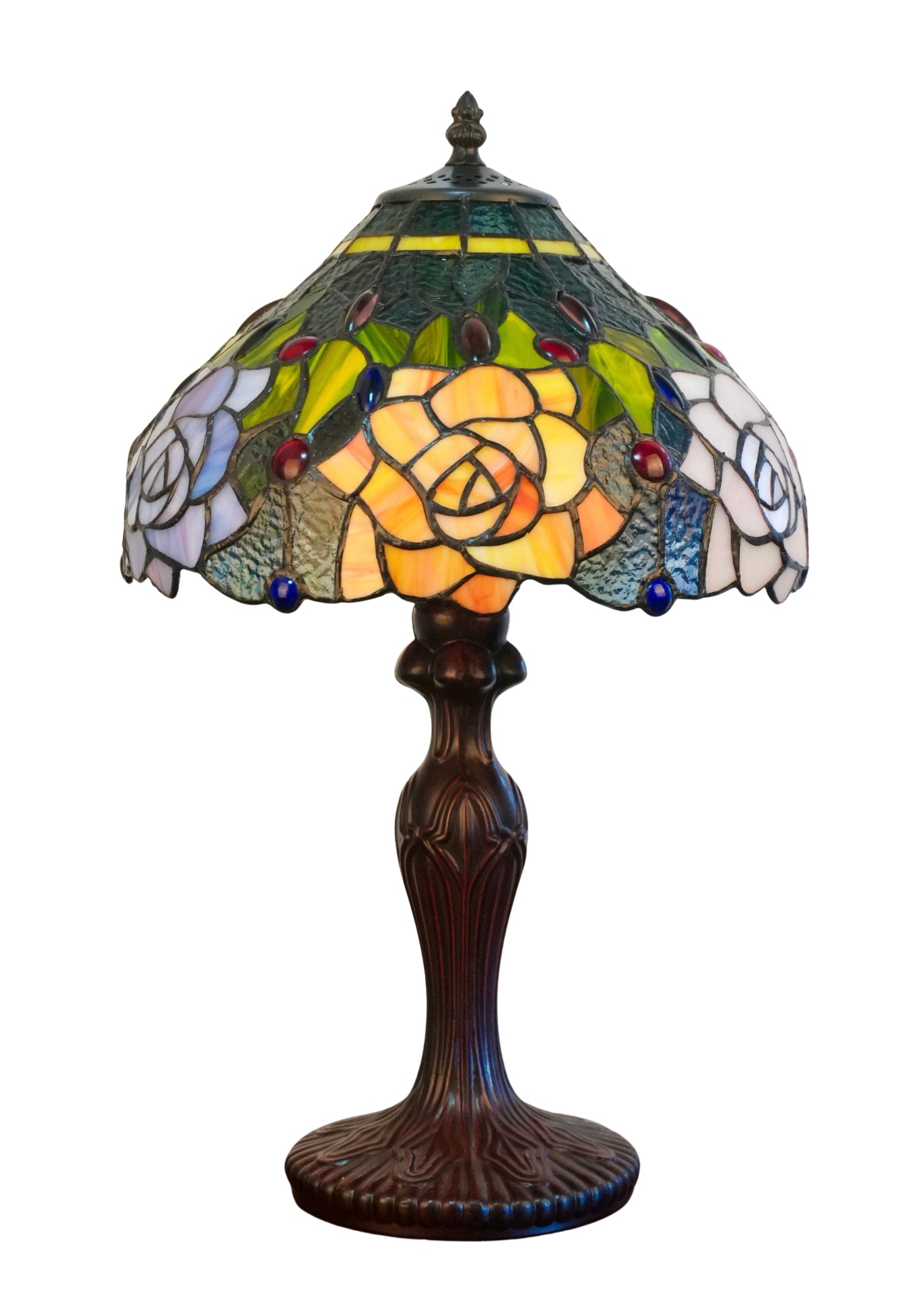 12" Amber Rose Stained Glass Tiffany Bedside Lamp