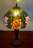 12" Amber Rose Stained Glass Tiffany Bedside Lamp