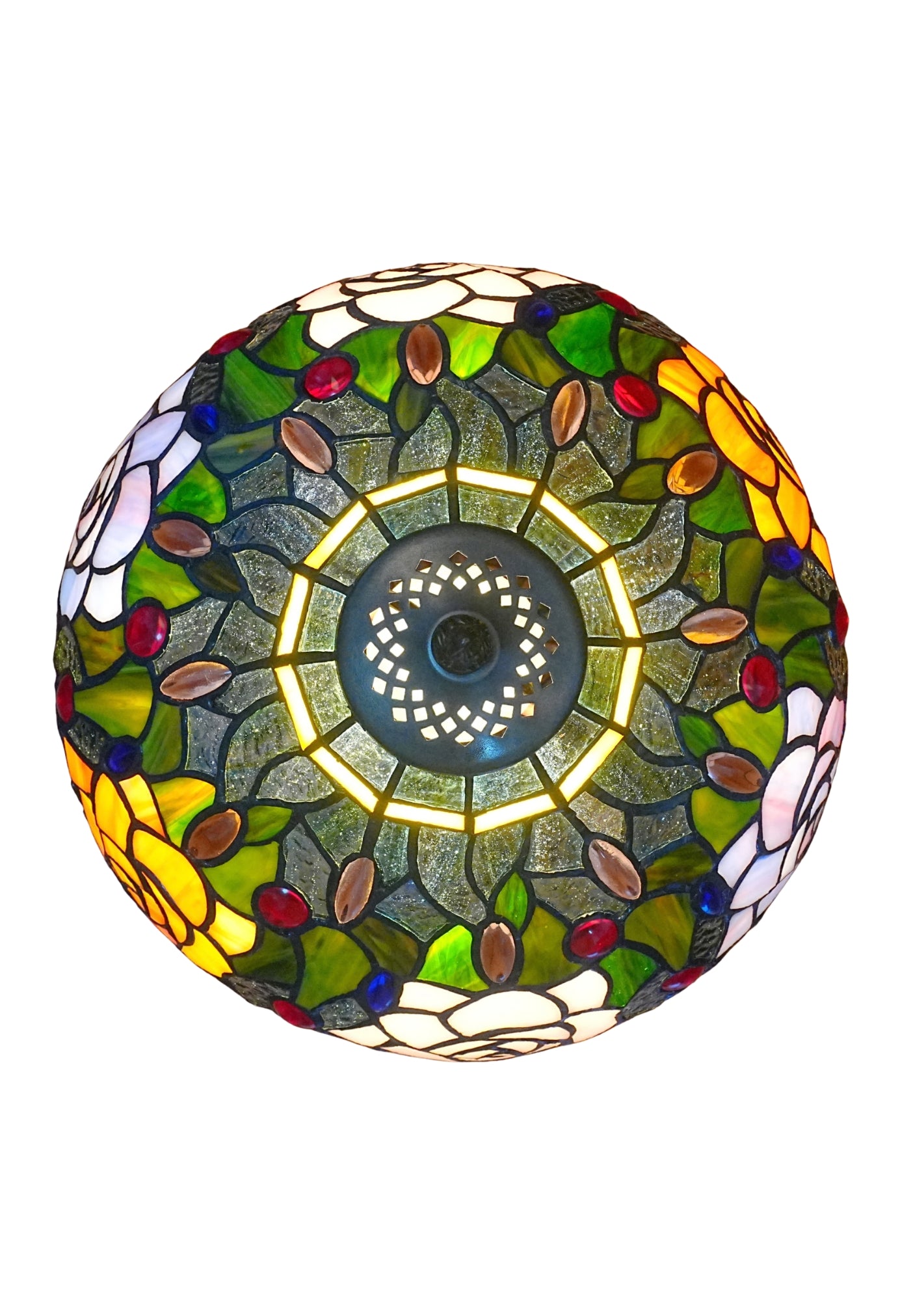 12" Amber Rose Stained Glass Tiffany Bedside Lamp