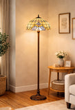 Large 16" Blue Baroque Style Stained Glass Tiffany Floor Lamp