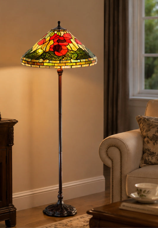 Traditional Reproduction Huge 20" Red Poppy Tiffany Floor Lamp