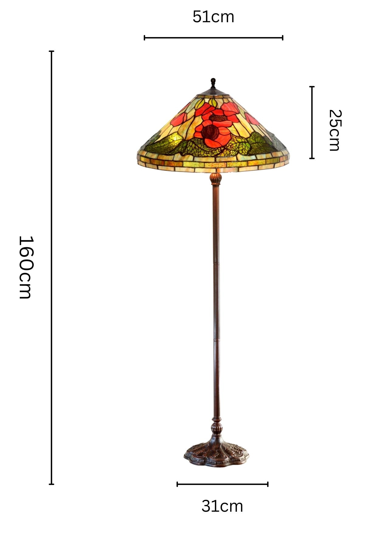 Traditional Reproduction Huge 20" Red Poppy Tiffany Floor Lamp