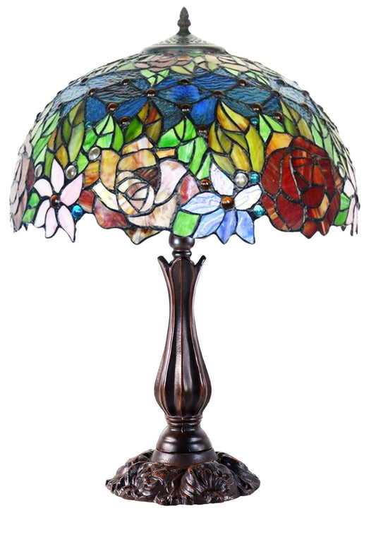 Large 16" Blooming Rose Stained Glass Tiffany Table Lamp