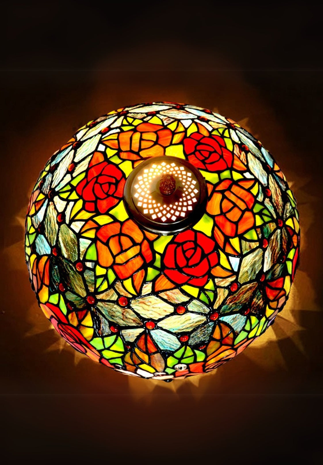 Large 16" Blooming Rose Stained Glass Tiffany Table Lamp